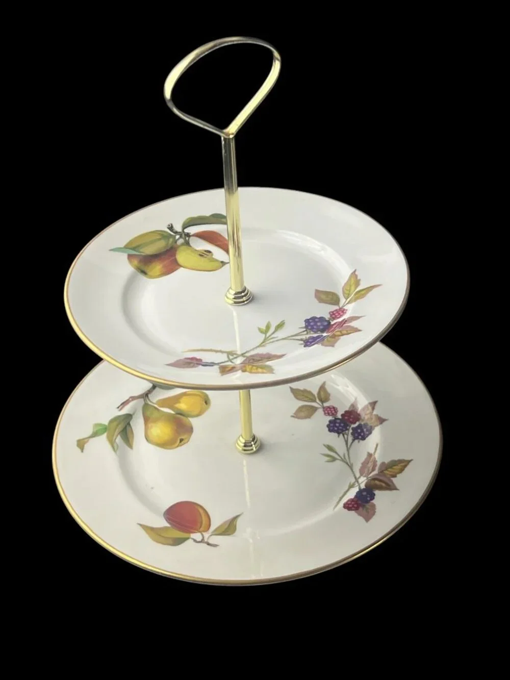 Royal Worcester Evesham Gold Two-Tier Porcelain Serving Tray With Fruit Design